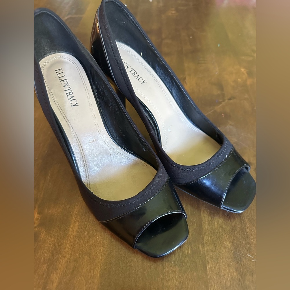 Ellen Tracy 8.5 Rita Pump Shoe High Heel Black Office Peep Toe Career Formal